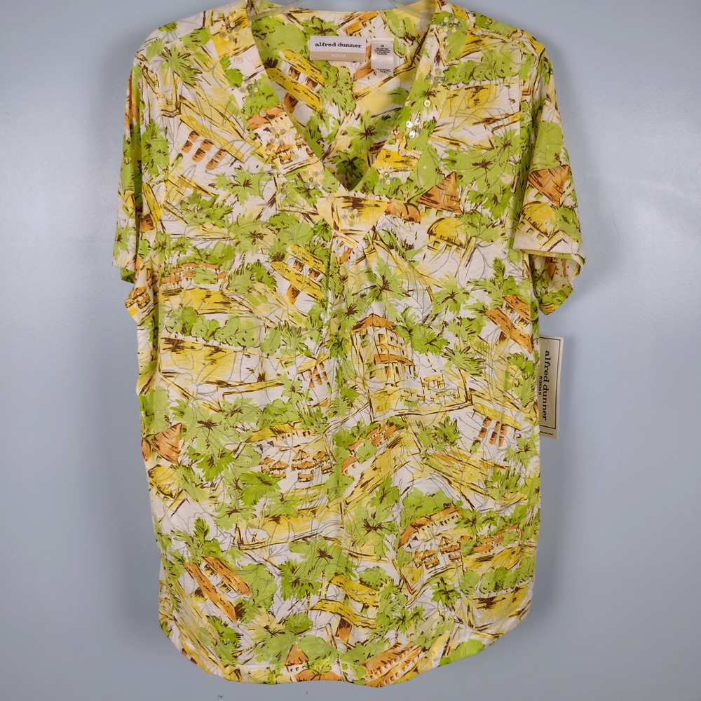 NWT Alfred Dunner Womens 1X Fresh Picked V-Neck Top Tropical Sequin Coastal 1X - Picture 2 of 10